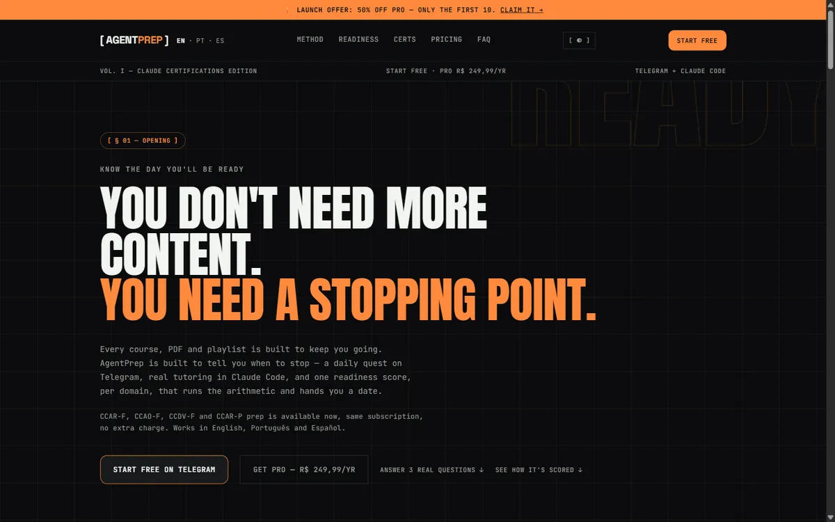 Landing page do AgentPrep